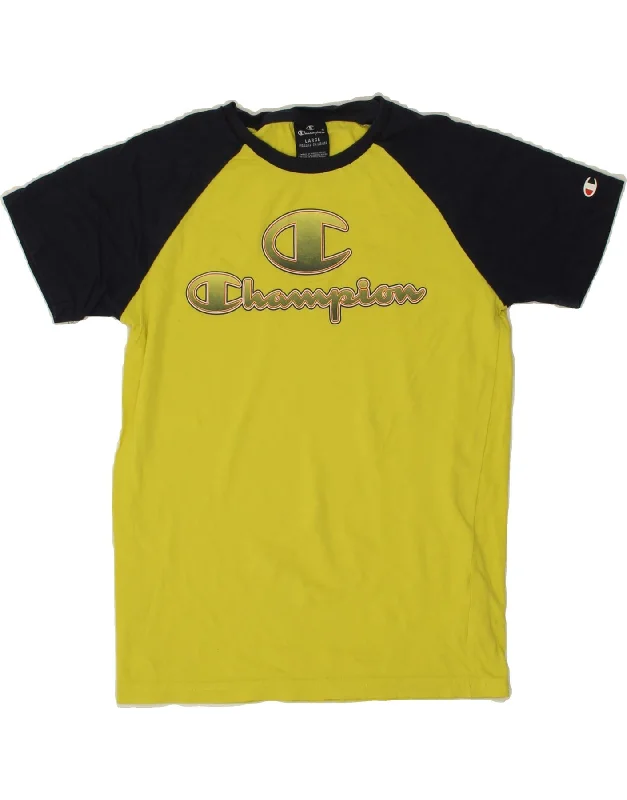 men's colorful t-shirts -CHAMPION Boys Graphic T-Shirt Top 11-12 Years Large  Yellow Colourblock