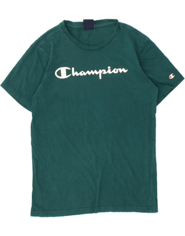 men's printed t-shirts -CHAMPION Boys Graphic T-Shirt Top 13-14 Years XL Green Cotton