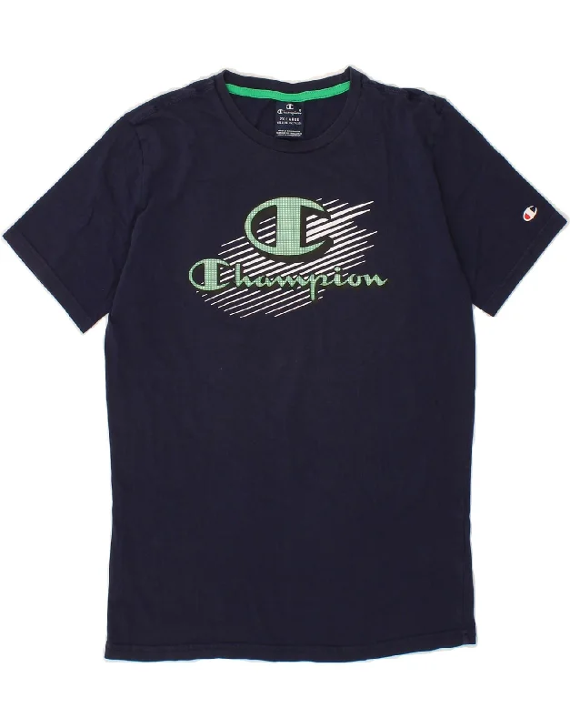 men's crewneck t-shirts -CHAMPION Boys Graphic T-Shirt Top 15-16 Years 2XL Navy Blue Cotton