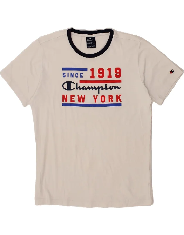 men's vintage print t-shirts -CHAMPION Boys Graphic T-Shirt Top 15-16 Years 2XL White Cotton