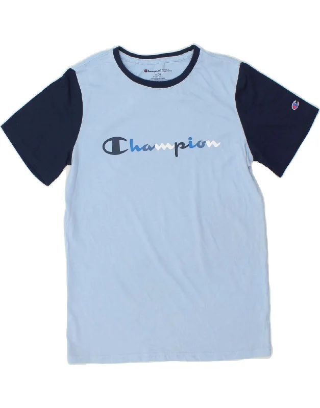 men's eco-friendly t-shirts -CHAMPION Boys Graphic T-Shirt Top 15-16 Years XL Blue Colourblock Cotton