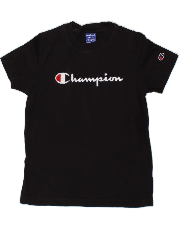 men's modern fit t-shirts -CHAMPION Boys Graphic T-Shirt Top 7-8 Years Small Black Cotton