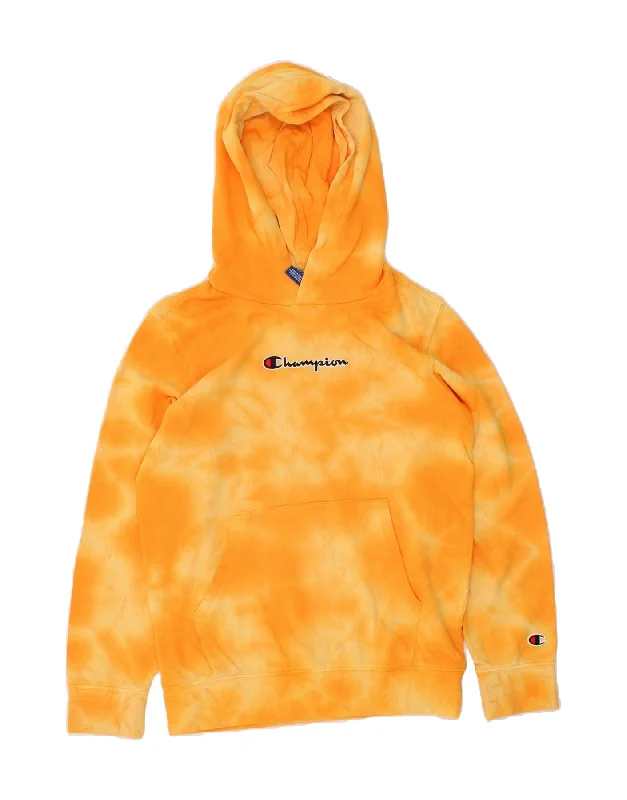 men's stylish zip-up hoodies -CHAMPION Boys Hoodie Jumper 11-12 Years Large  Yellow Tie Dye Cotton