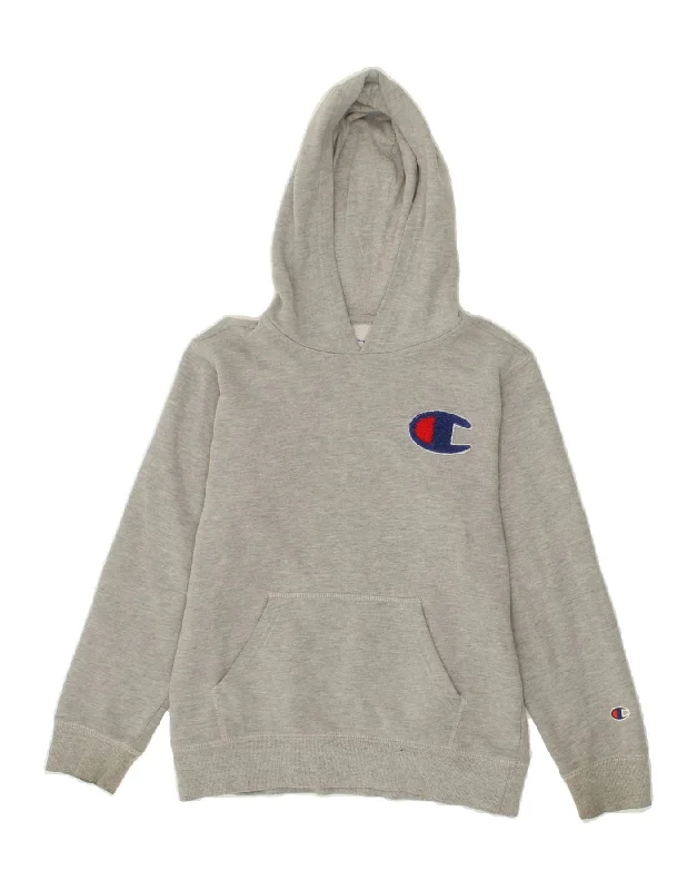 men's cotton blend hoodies -CHAMPION Boys Hoodie Jumper 9-10 Years Medium  Grey Cotton