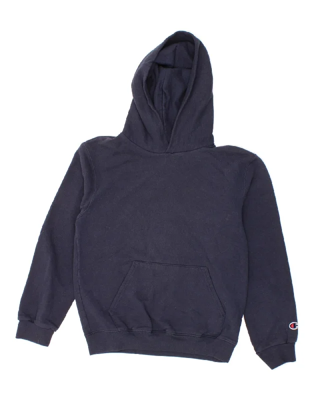 men's solid color sweatshirts -CHAMPION Boys Hoodie Jumper 9-10 Years Medium Navy Blue Cotton