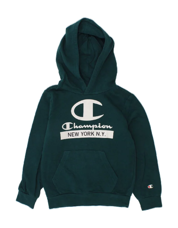 men's hoodie for gym -CHAMPION Boys New York City Graphic Hoodie Jumper 5-6 Years XS Green