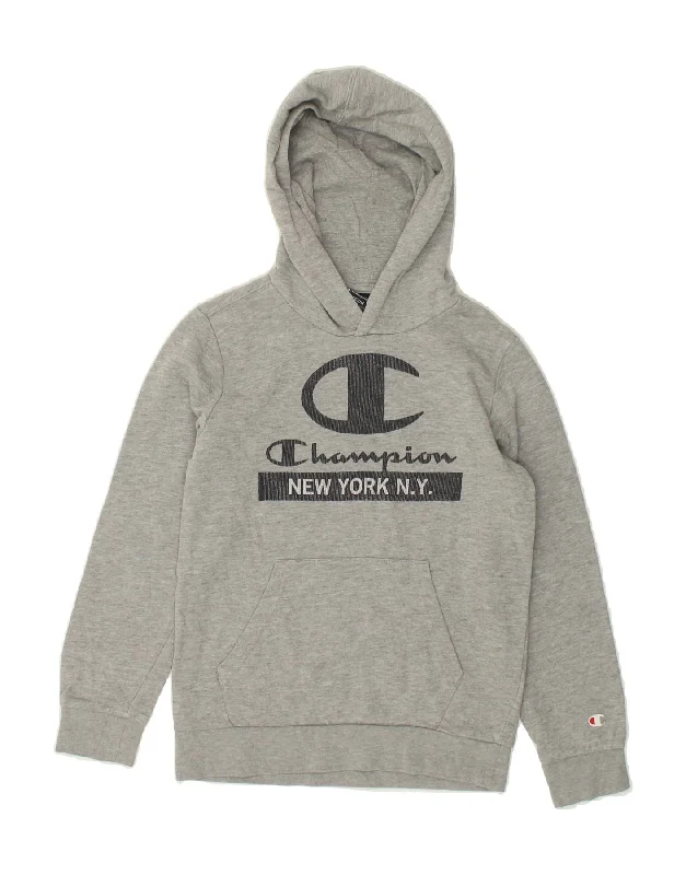 men's heavy-duty hoodies -CHAMPION Boys New York City Graphic Hoodie Jumper 9-10 Years Medium Grey