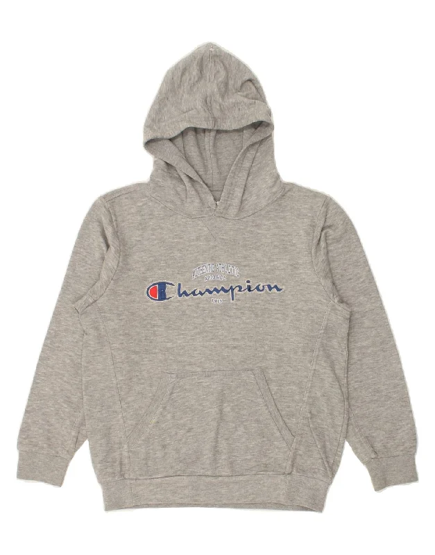 men's zip-up sweatshirts -CHAMPION Boys NY Rochester Graphic Hoodie Jumper 9-10 Years Medium Grey