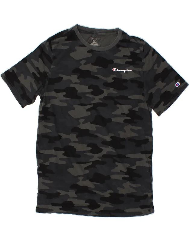 men's t-shirts with logos -CHAMPION Boys T-Shirt Top 14-15 Years XL Grey Camouflage Cotton