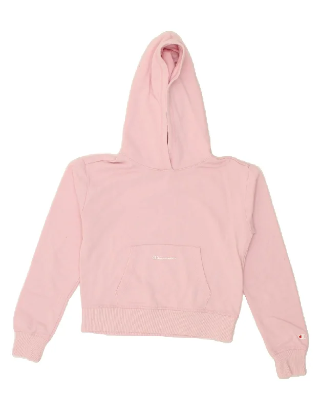 men's zip hoodie with high collar -CHAMPION Girls Crop Hoodie Jumper 11-12 Years Large Pink Cotton