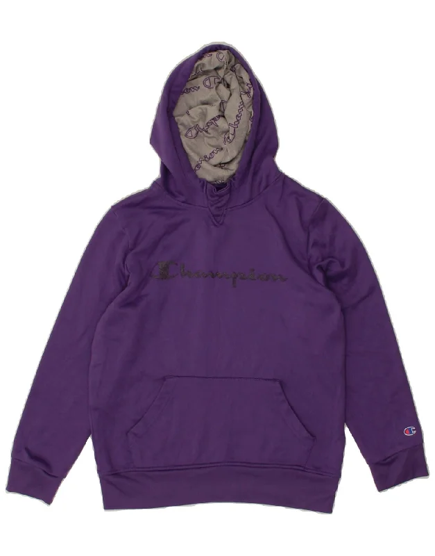 men's athletic zip-up sweatshirts -CHAMPION Girls Graphic Hoodie Jumper 10-11 Years  Purple