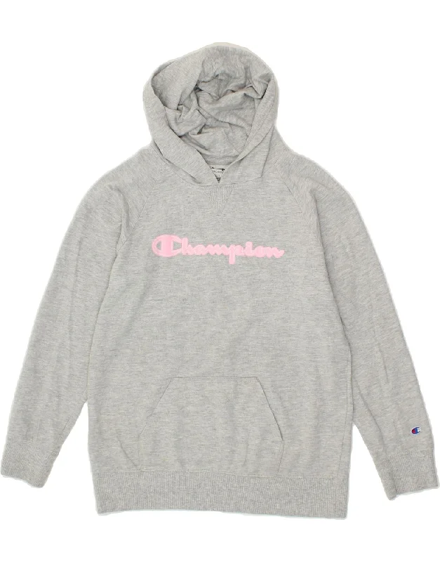 men's comfy oversized hoodies -CHAMPION Girls Graphic Hoodie Jumper 11-12 Years Large Grey Cotton