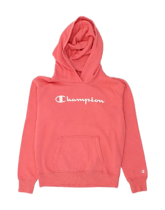 men's hoodie with unique prints -CHAMPION Girls Graphic Hoodie Jumper 11-12 Years Large  Pink Cotton