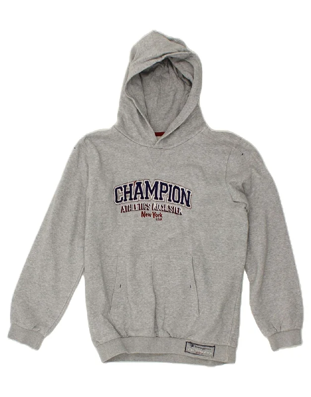 men's plain hoodies -CHAMPION Girls Graphic Hoodie Jumper 13-14 Years XL Grey Cotton