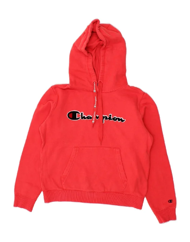 men's winter sweatshirts -CHAMPION Girls Graphic Hoodie Jumper 13-14 Years XS Red Cotton