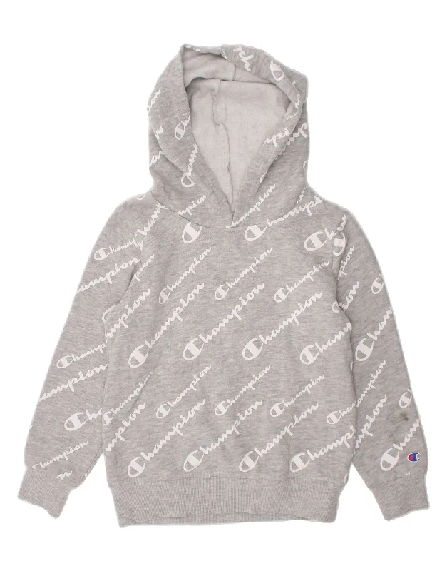 men's zip-up hoodies -CHAMPION Girls Graphic Hoodie Jumper 5-6 Years Grey Cotton