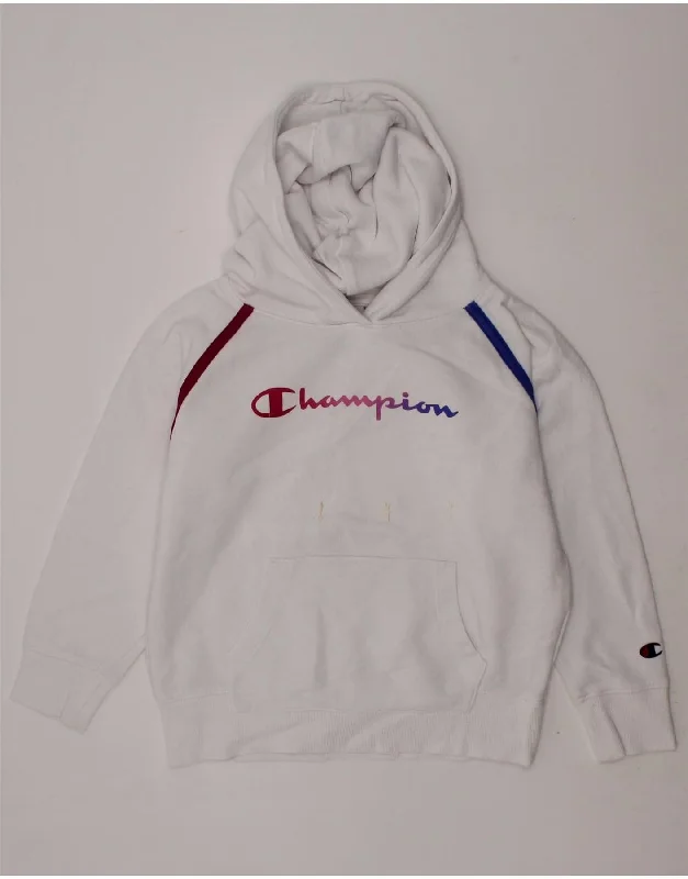 men's performance hoodies -CHAMPION Girls Graphic Hoodie Jumper 5-6 Years XS White Cotton