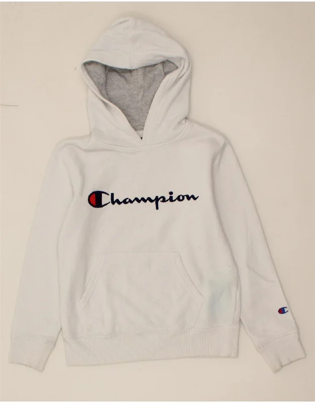 men's heavy fleece sweatshirts -CHAMPION Girls Graphic Hoodie Jumper 7-8 Years Small White Cotton