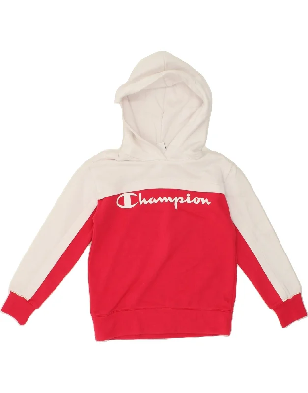 men's lightweight zip-up hoodies -CHAMPION Girls Graphic Hoodie Jumper 7-8 Years White Colourblock Cotton