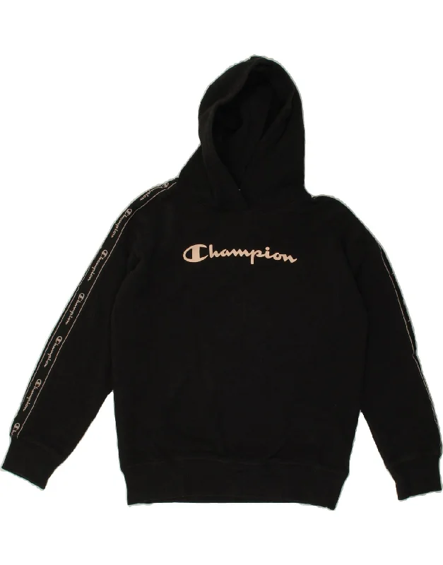 men's hoodie jackets -CHAMPION Girls Graphic Hoodie Jumper 9-10 Years Medium  Black Cotton