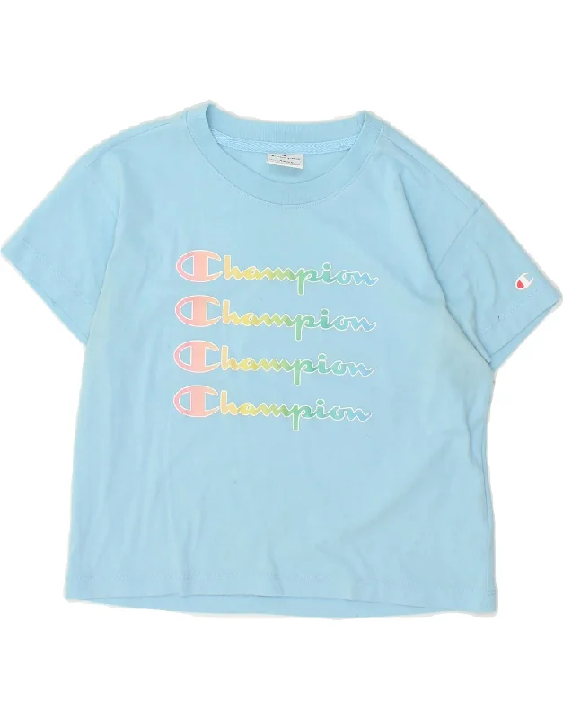 men's graphic vintage t-shirts -CHAMPION Girls Graphic T-Shirt Top 11-12 Years Large Blue Cotton