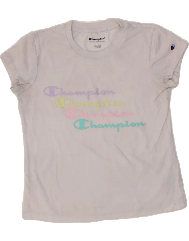 men's premium cotton t-shirts -CHAMPION Girls Graphic T-Shirt Top 11-12 Years Large  White Cotton