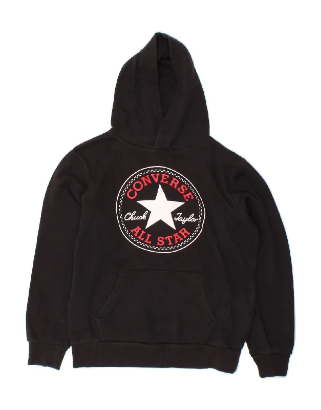 men's sporty sweatshirts -CONVERSE Boys Chuck Taylor Graphic Hoodie Jumper 12-13 Years Large Black