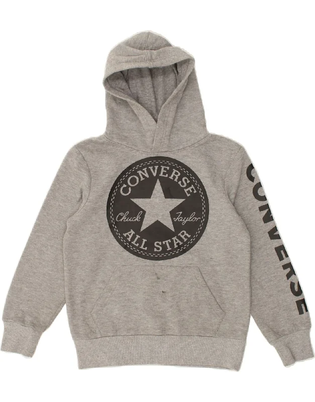 men's casual sweatshirts -CONVERSE Boys Chuck Taylor Graphic Hoodie Jumper 8-9 Years Small Grey