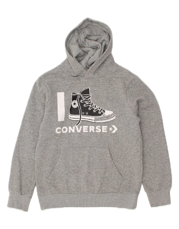 cotton hoodies for men -CONVERSE Boys Graphic Hoodie Jumper 10-11 Years Medium Grey