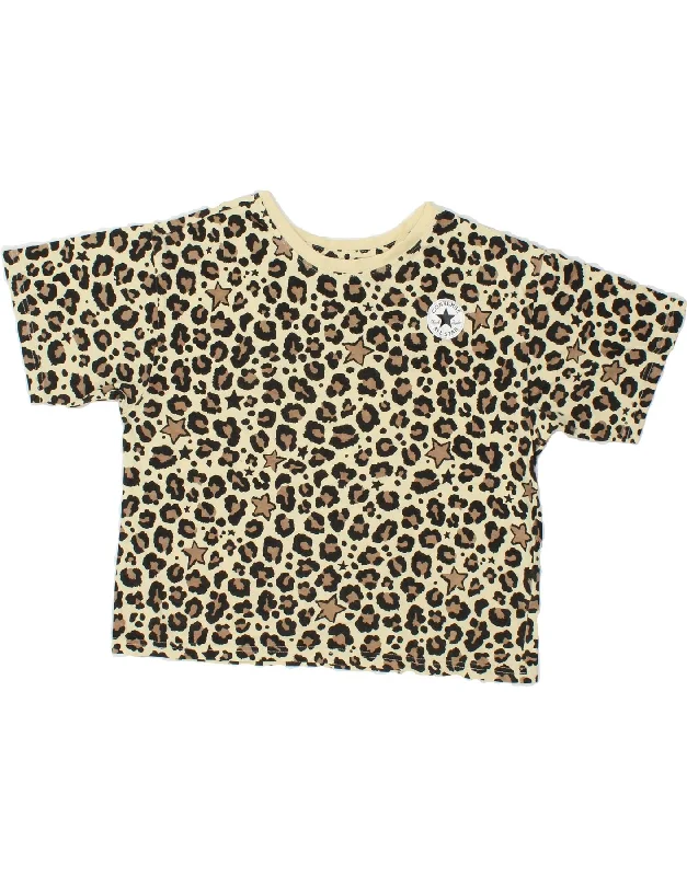 men's soft t-shirts for lounging -CONVERSE Girls Crop T-Shirt Top 13-14 Years XL  Brown Animal Print