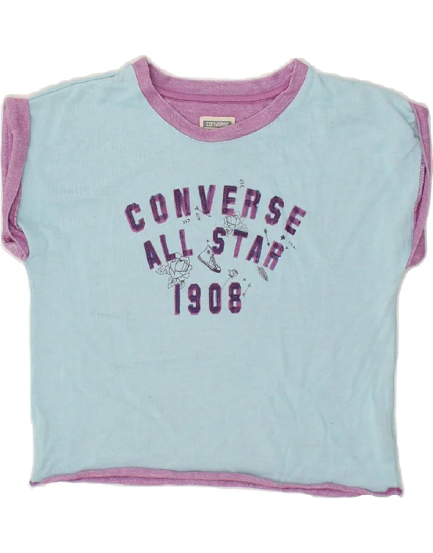 men's soft cotton t-shirts -CONVERSE Girls Graphic T-Shirt Top 13-14 Years XL Blue Polyester