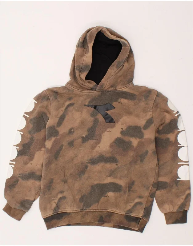 men's stylish sports hoodies -DIADORA Boys Graphic Hoodie Jumper 11-12 Years Brown Camouflage Cotton