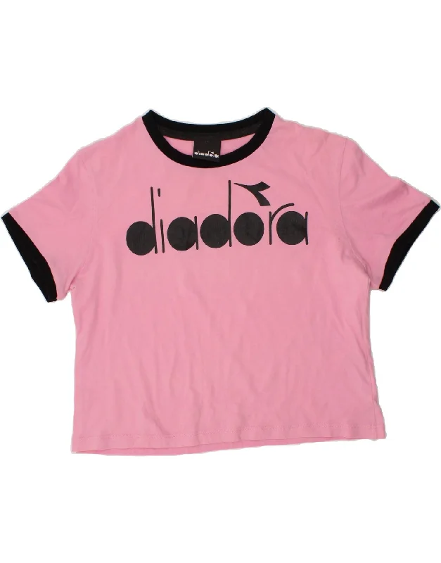 men's t-shirts for summer -DIADORA Girls Crop Graphic T-Shirt Top 11-12 Years Pink Cotton