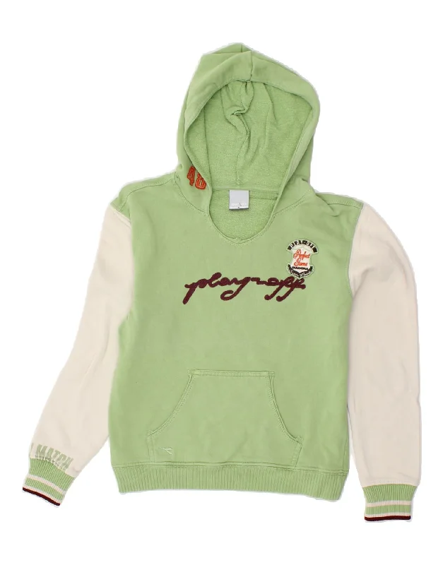 men's high-quality hoodies -DIADORA Girls Graphic Hoodie Jumper 11-12 Years XL Green Colourblock