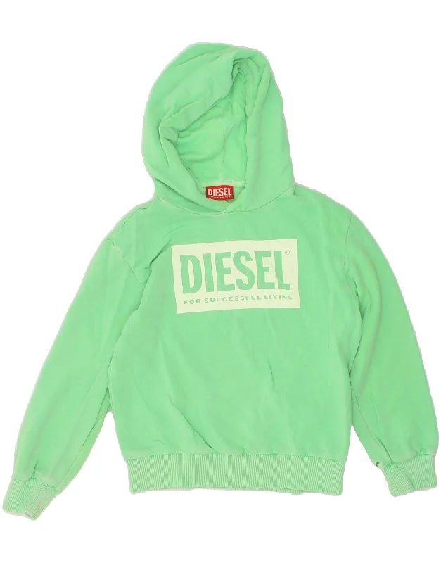 men's fashion sweatshirts -DIESEL Boys Graphic Hoodie Jumper 10-11 Years Green Cotton