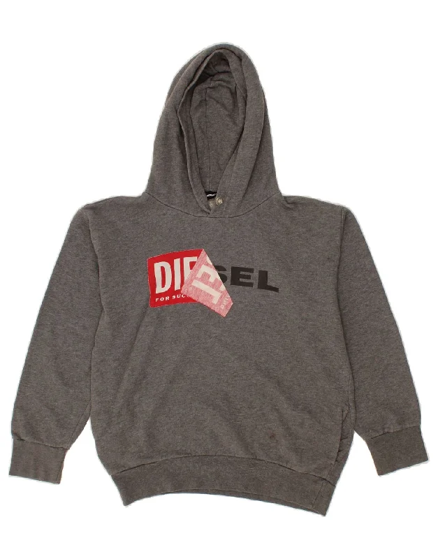 men's basic sweatshirts -DIESEL Boys Graphic Hoodie Jumper 11-12 Years Grey