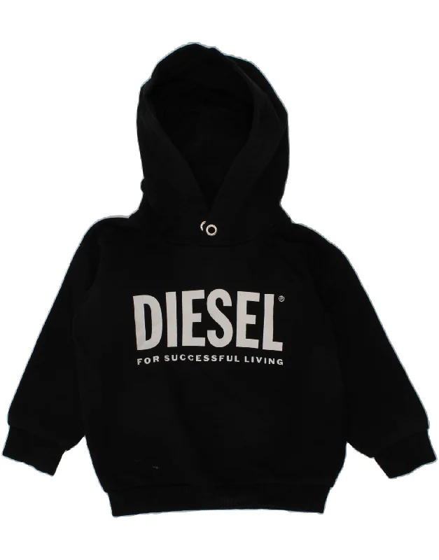 men's hoodies with logos -DIESEL Boys Graphic Hoodie Jumper 3-4 Years Black Cotton