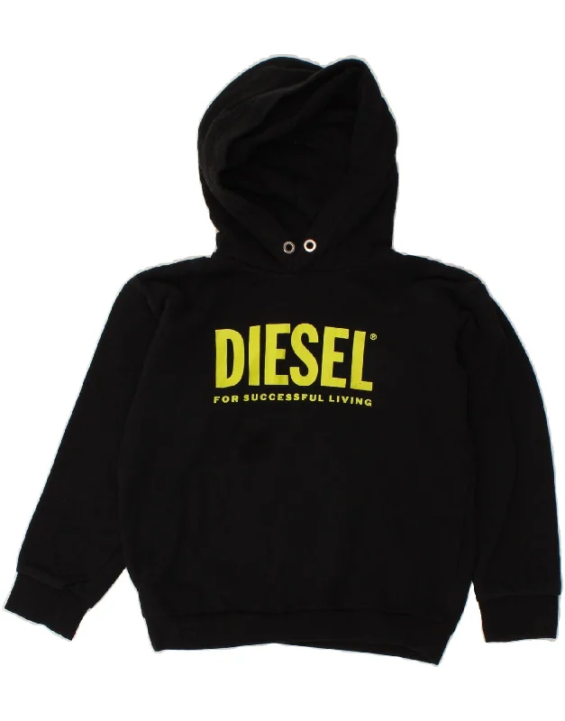 men's printed graphic hoodies -DIESEL Boys Graphic Hoodie Jumper 9-10 Years Black Cotton