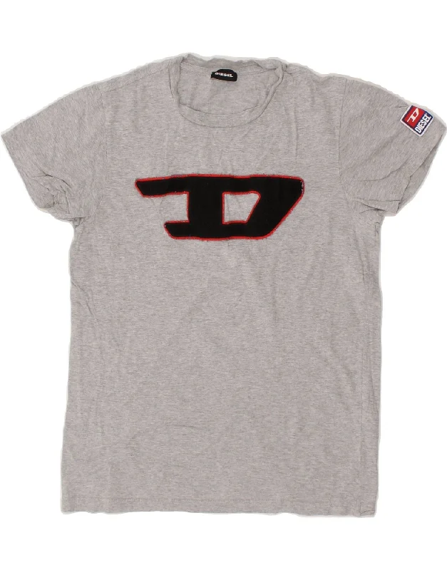 men's comfortable casual t-shirts -DIESEL Boys Graphic T-Shirt Top 13-14 Years Grey Cotton