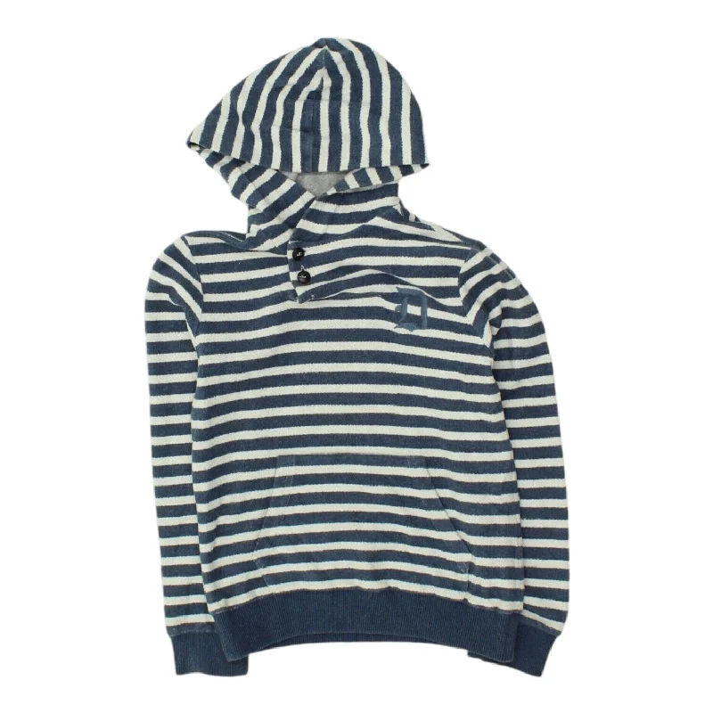 men's casual fleece hoodies -Dondup Kids Navy White Striped Pullover Hoodie | Vintage Boys Girls Designer VTG