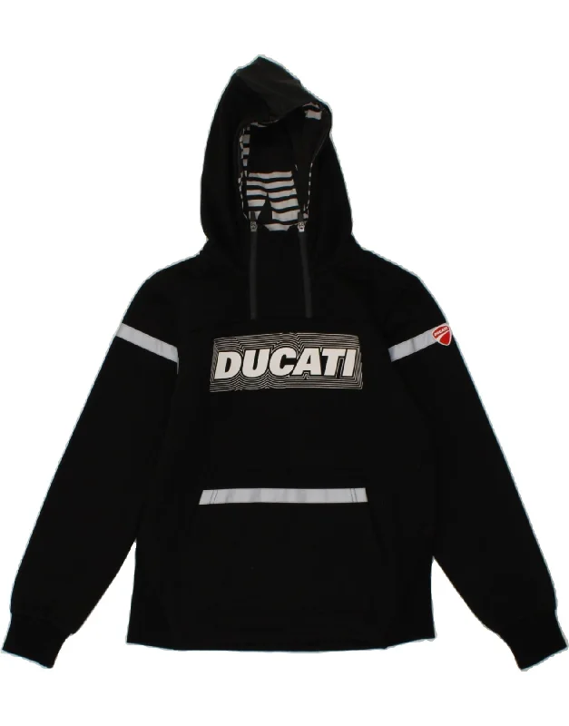 men's athletic sweatshirts -DUCATI Boys Graphic Hoodie Jumper 13-14 Years XL Black Cotton