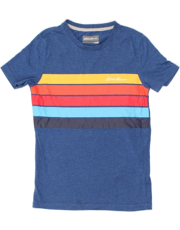 men's soft jersey t-shirts -EDDIE BAUER Boys T-Shirt Top 7-8 Years Small  Blue Striped Cotton