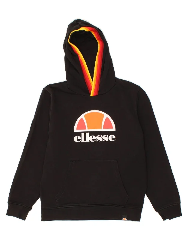 men's hoodies for winter -ELLESSE Boys Graphic Hoodie Jumper 9-10 Years Black Cotton