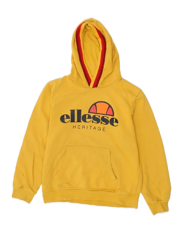 men's winter hoodie -ELLESSE Boys Heritage Graphic Hoodie Jumper 9-10 Years  Yellow Cotton