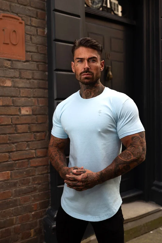 men's short sleeve fashion t-shirts -Father Sons Classic Baby Blue Tonal Curved Hem Crew T Shirt - FSH990