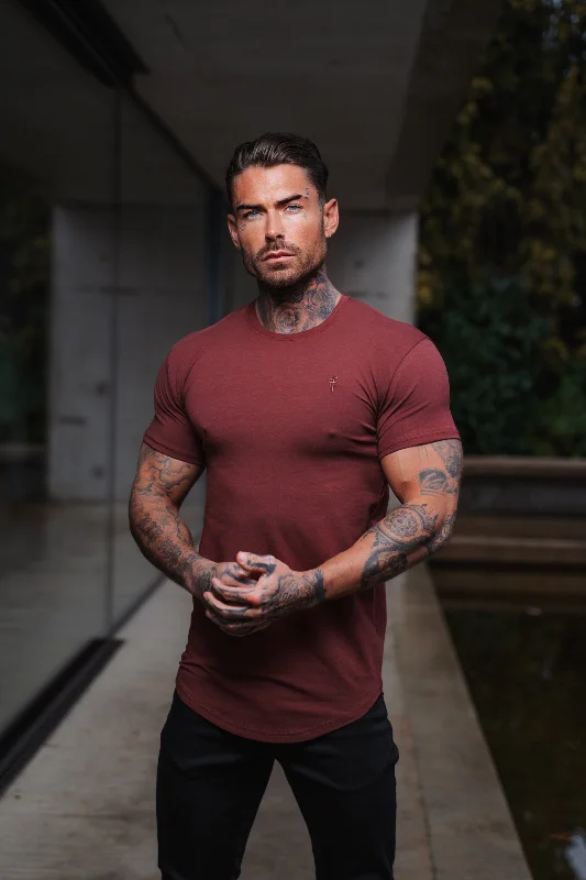 men's printed t-shirts -Father Sons Classic Burgundy Tonal Curved Hem Crew T Shirt - FSH926