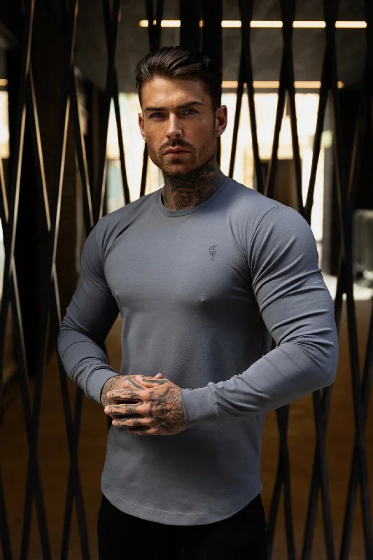 men's eco-friendly t-shirts -Father Sons Classic Charcoal Tonal Curved Hem Long Sleeve Crew T Shirt - FSH1002