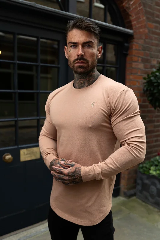 men's cool print t-shirts -Father Sons Classic Coffee Tonal Curved Hem Long Sleeve Crew T Shirt - FSH1001