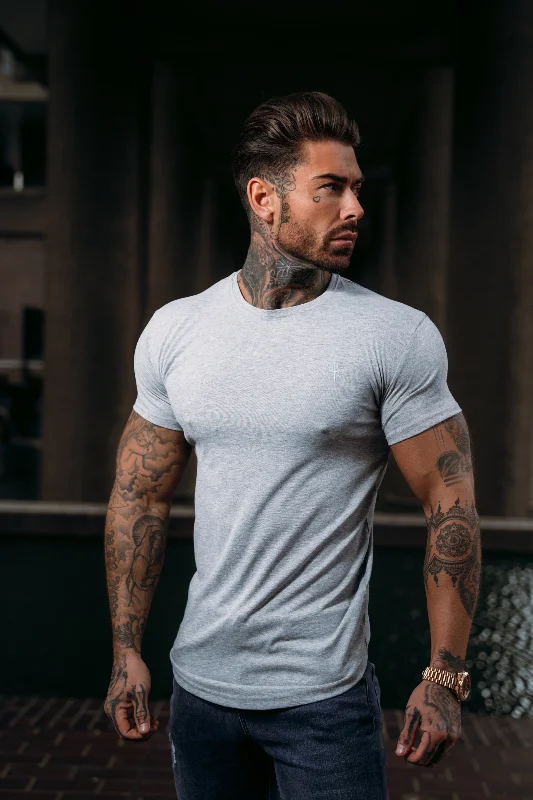 men's graphic crewneck t-shirts -Father Sons Classic Grey Tonal Curved Hem Crew T Shirt - FSH927