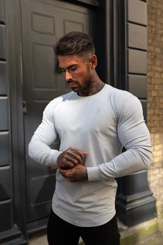 men's comfort t-shirts -Father Sons Classic Grey Tonal Curved Hem Long Sleeve Crew T Shirt - FSH998